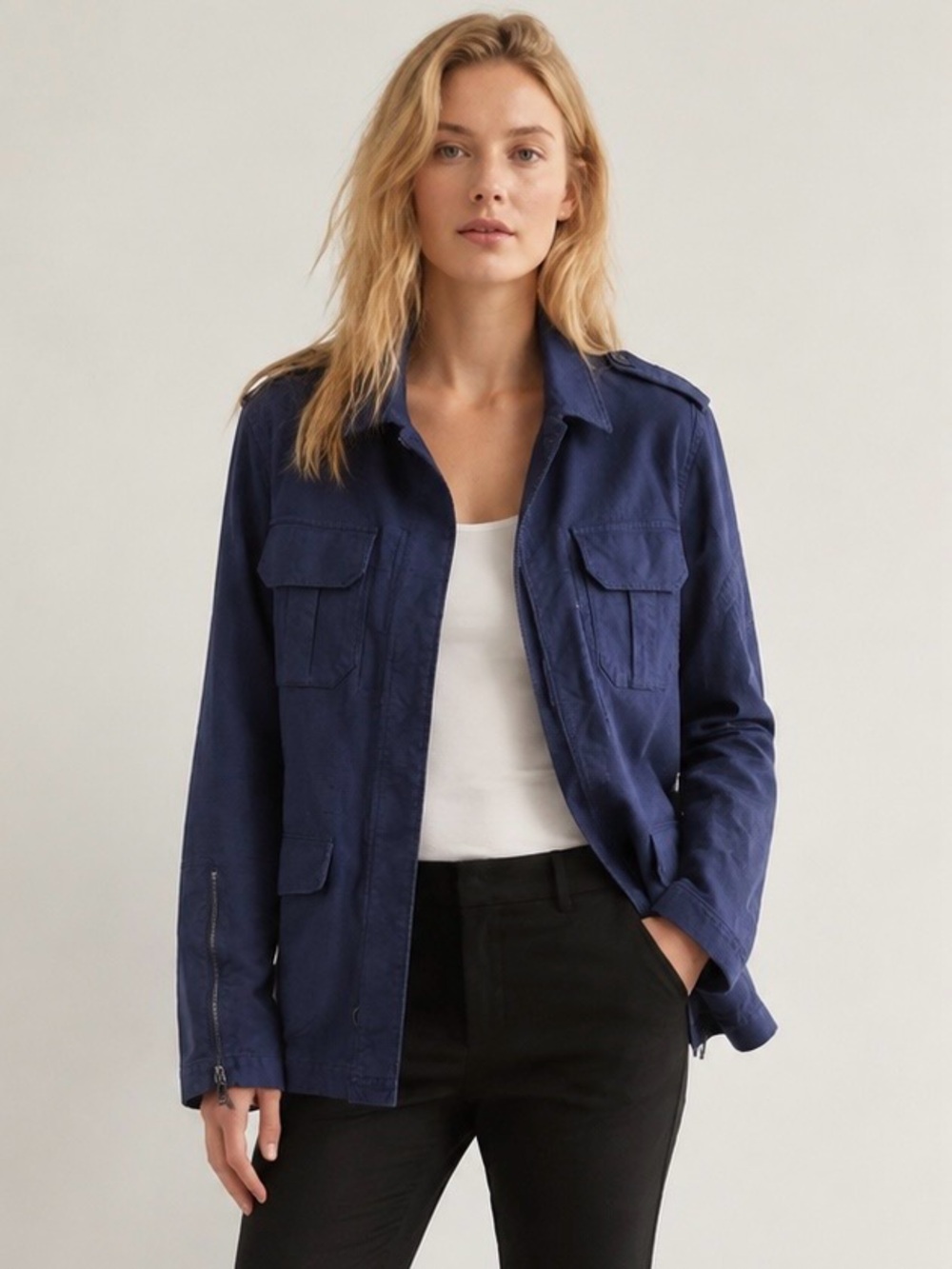 Zadig & Voltaire Keegan Navy Utility Jacket with Zip Sleeve Detail NWT Unisex